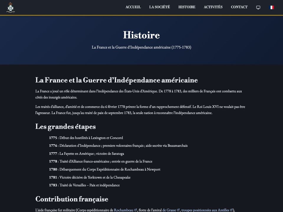 Page Histoire du site sarfrance.org réalisé par DahuInc